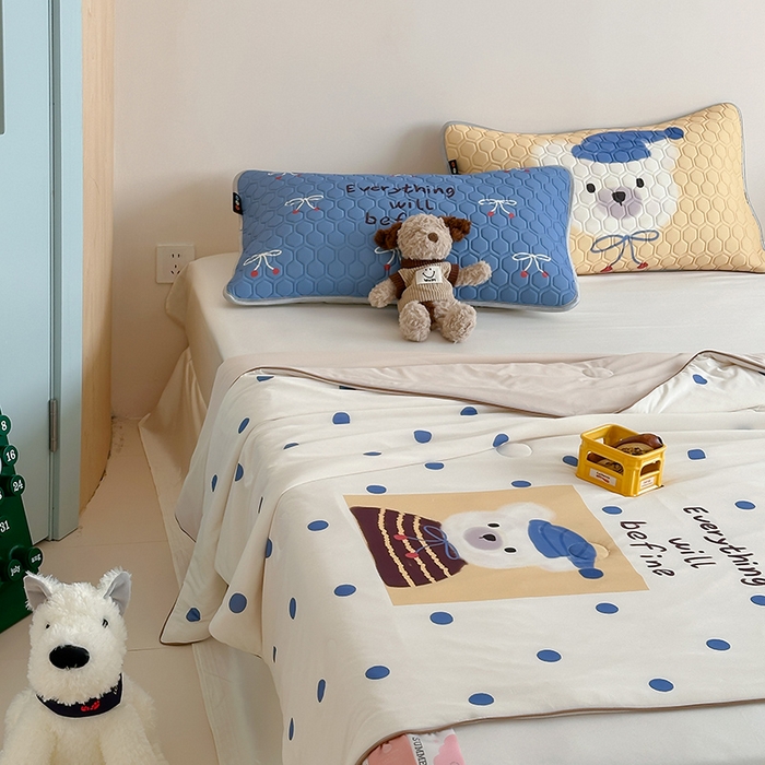 91家纺网 家纺一手货源 找家纺 RYB红黄兰 A类2025新款INS原创大版卡通锦氨冰皮夏被夏凉被空调被 波点熊仔