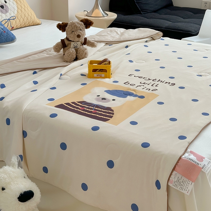 91家纺网 家纺一手货源 找家纺 RYB红黄兰 A类2025新款INS原创大版卡通锦氨冰皮夏被夏凉被空调被 波点熊仔