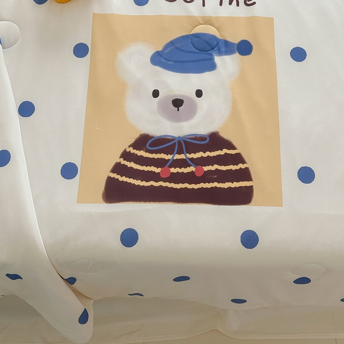 91家纺网 家纺一手货源 找家纺 RYB红黄兰 A类2025新款INS原创大版卡通锦氨冰皮夏被夏凉被空调被 波点熊仔