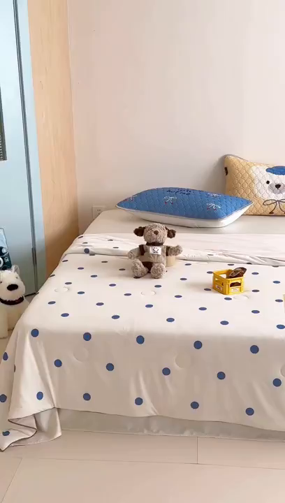 91家纺网 家纺一手货源 找家纺 RYB红黄兰 A类2025新款INS原创大版卡通锦氨冰皮夏被夏凉被空调被 波点熊仔