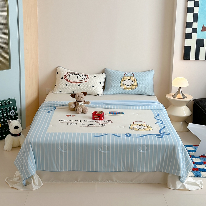 91家纺网 家纺一手货源 找家纺 RYB红黄兰 A类2025新款INS原创大版卡通锦氨冰皮夏被夏凉被空调被 狗狗日记