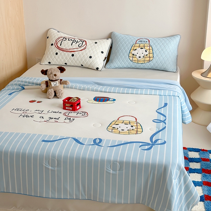 91家纺网 家纺一手货源 找家纺 RYB红黄兰 A类2025新款INS原创大版卡通锦氨冰皮夏被夏凉被空调被 狗狗日记