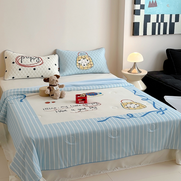 91家纺网 家纺一手货源 找家纺 RYB红黄兰 A类2025新款INS原创大版卡通锦氨冰皮夏被夏凉被空调被 狗狗日记