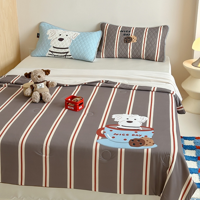 91家纺网 家纺一手货源 找家纺 RYB红黄兰 A类2025新款INS原创大版卡通锦氨冰皮夏被夏凉被空调被 咖啡西高地