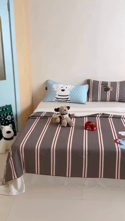 91家纺网 家纺一手货源 找家纺 RYB红黄兰 A类2025新款INS原创大版卡通锦氨冰皮夏被夏凉被空调被 咖啡西高地