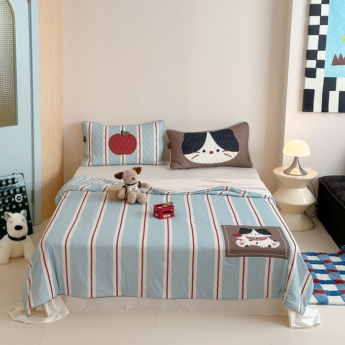 91家纺网 家纺一手货源 找家纺 RYB红黄兰 A类2025新款INS原创大版卡通锦氨冰皮夏被夏凉被空调被 苹果小黑猫