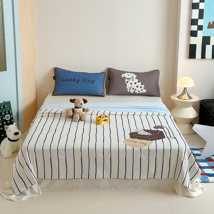 91家纺网 家纺一手货源 找家纺 RYB红黄兰 A类2025新款INS原创大版卡通锦氨冰皮夏被夏凉被空调被 沙发小狗