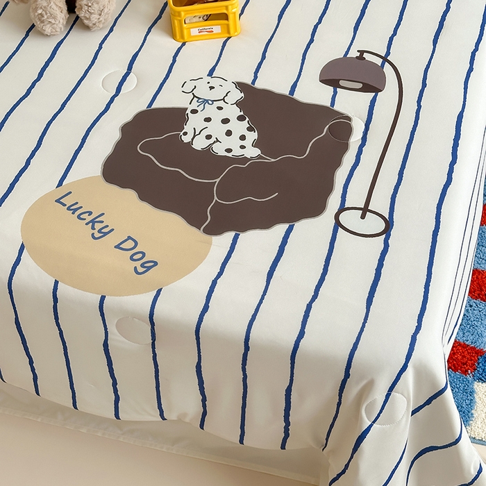 91家纺网 家纺一手货源 找家纺 RYB红黄兰 A类2025新款INS原创大版卡通锦氨冰皮夏被夏凉被空调被 沙发小狗