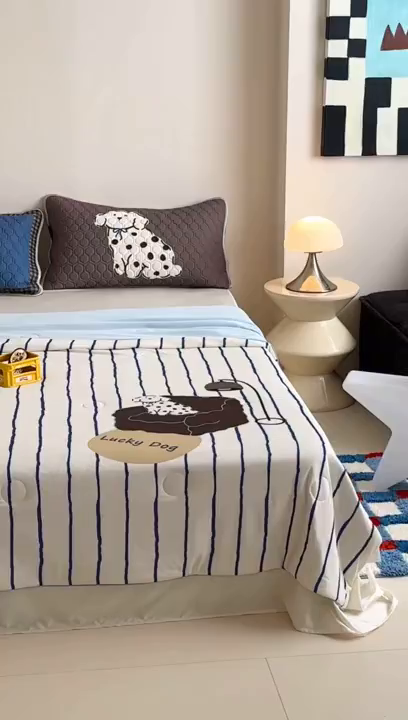 91家纺网 家纺一手货源 找家纺 RYB红黄兰 A类2025新款INS原创大版卡通锦氨冰皮夏被夏凉被空调被 沙发小狗