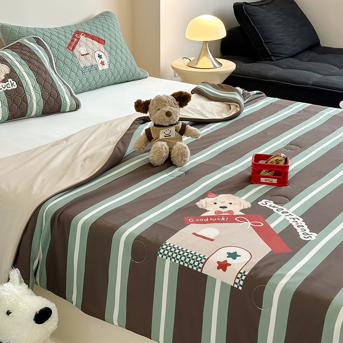 91家纺网 家纺一手货源 找家纺 RYB红黄兰 A类2025新款INS原创大版卡通锦氨冰皮夏被夏凉被空调被 泰迪小窝