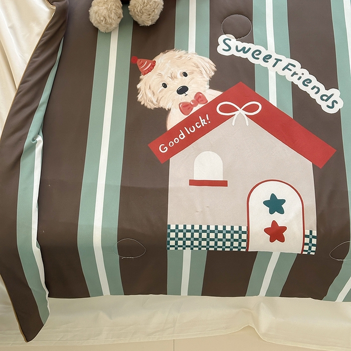 91家纺网 家纺一手货源 找家纺 RYB红黄兰 A类2025新款INS原创大版卡通锦氨冰皮夏被夏凉被空调被 泰迪小窝