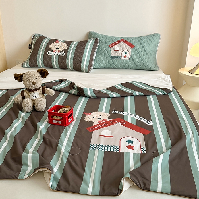 91家纺网 家纺一手货源 找家纺 RYB红黄兰 A类2025新款INS原创大版卡通锦氨冰皮夏被夏凉被空调被 泰迪小窝