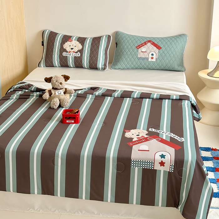 91家纺网 家纺一手货源 找家纺 RYB红黄兰 A类2025新款INS原创大版卡通锦氨冰皮夏被夏凉被空调被 泰迪小窝