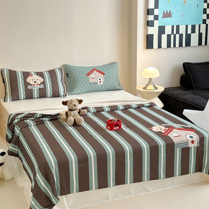 91家纺网 家纺一手货源 找家纺 RYB红黄兰 A类2025新款INS原创大版卡通锦氨冰皮夏被夏凉被空调被 泰迪小窝