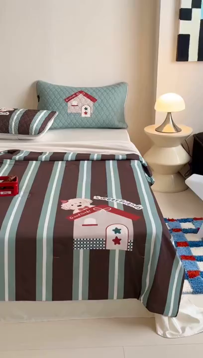 91家纺网 家纺一手货源 找家纺 RYB红黄兰 A类2025新款INS原创大版卡通锦氨冰皮夏被夏凉被空调被 泰迪小窝