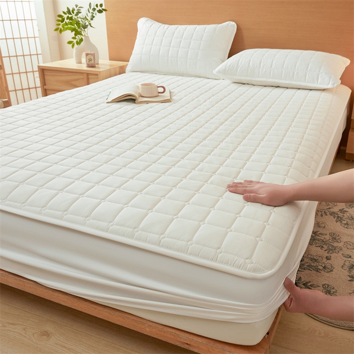 91家纺网 家纺一手货源 找家纺 魅图家纺 2025新款A类原棉防水夹棉床笠 云白