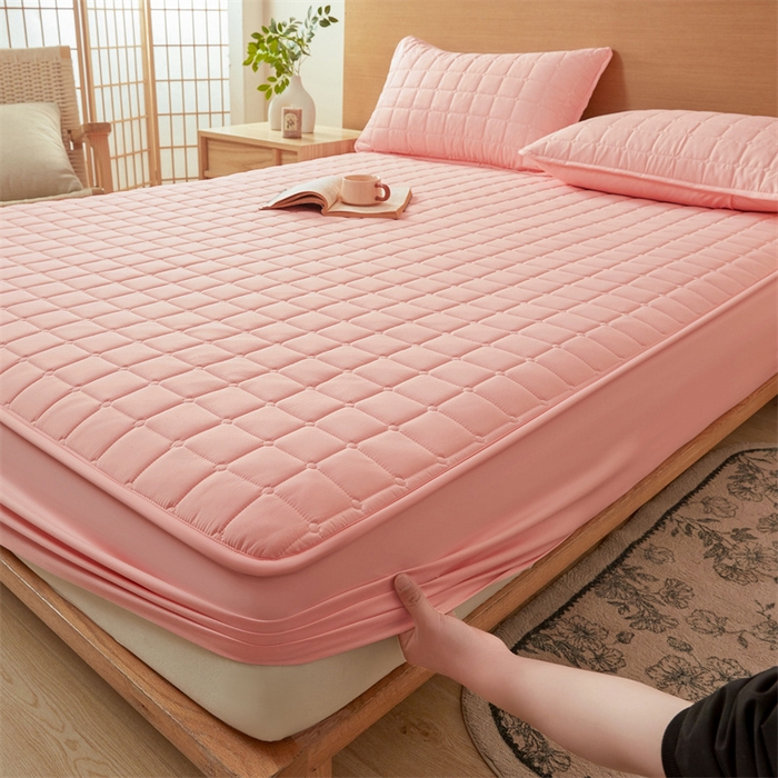 91家纺网 家纺一手货源 找家纺 魅图家纺 2025新款A类原棉防水夹棉床笠 浅玉