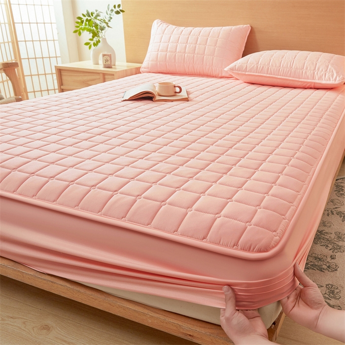 91家纺网 家纺一手货源 找家纺 魅图家纺 2025新款A类原棉防水夹棉床笠 浅玉