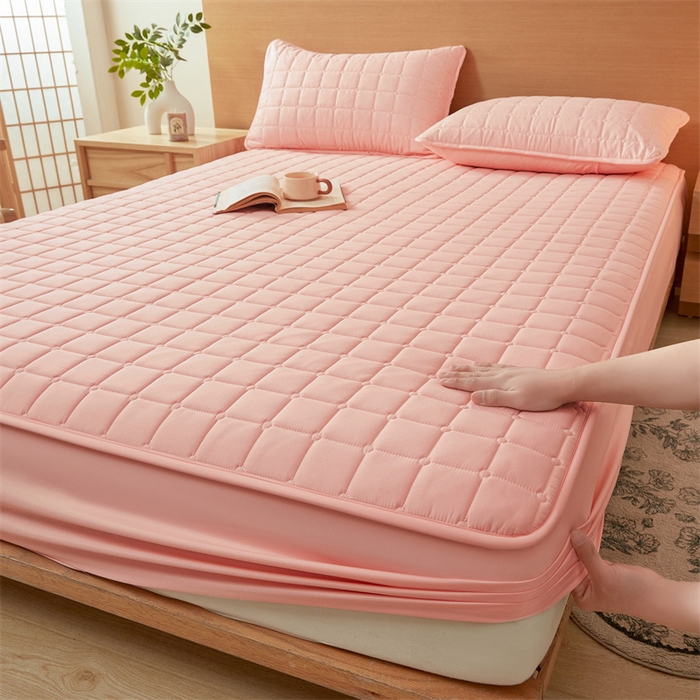 91家纺网 家纺一手货源 找家纺 魅图家纺 2025新款A类原棉防水夹棉床笠 浅玉