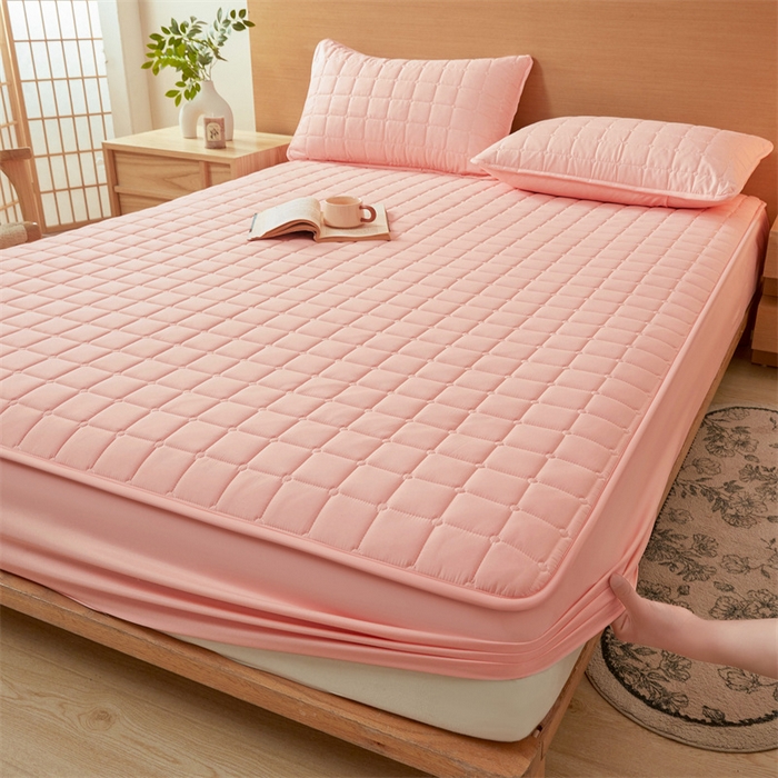 91家纺网 家纺一手货源 找家纺 魅图家纺 2025新款A类原棉防水夹棉床笠 浅玉