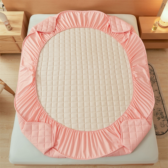 91家纺网 家纺一手货源 找家纺 魅图家纺 2025新款A类原棉防水夹棉床笠 浅玉