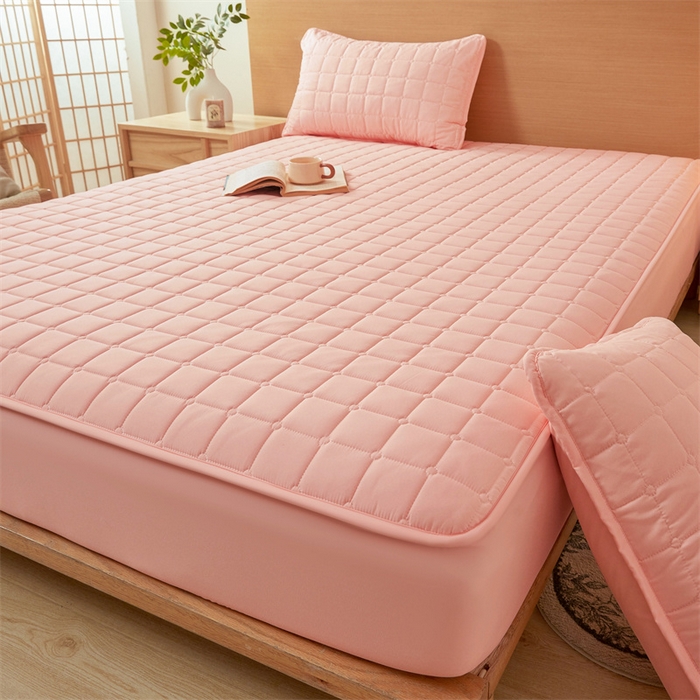 91家纺网 家纺一手货源 找家纺 魅图家纺 2025新款A类原棉防水夹棉床笠 浅玉