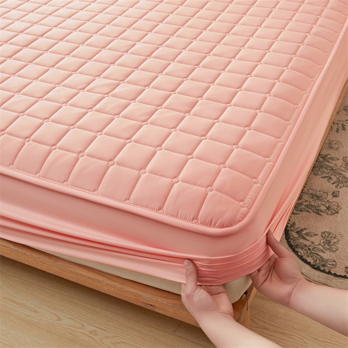 91家纺网 家纺一手货源 找家纺 魅图家纺 2025新款A类原棉防水夹棉床笠 浅玉