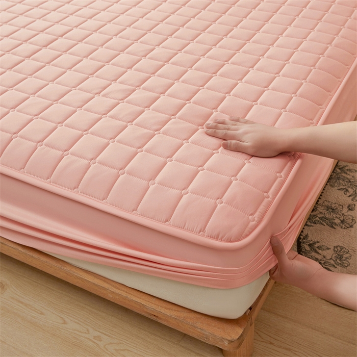 91家纺网 家纺一手货源 找家纺 魅图家纺 2025新款A类原棉防水夹棉床笠 浅玉