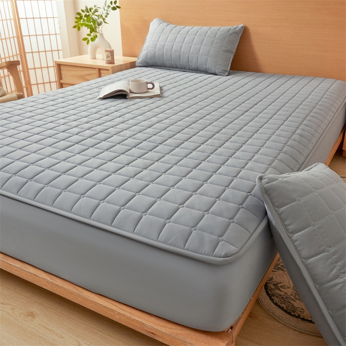 91家纺网 家纺一手货源 找家纺 魅图家纺 2025新款A类原棉防水夹棉床笠 云灰