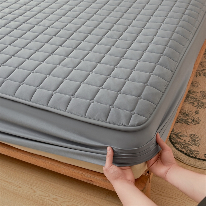 91家纺网 家纺一手货源 找家纺 魅图家纺 2025新款A类原棉防水夹棉床笠 云灰