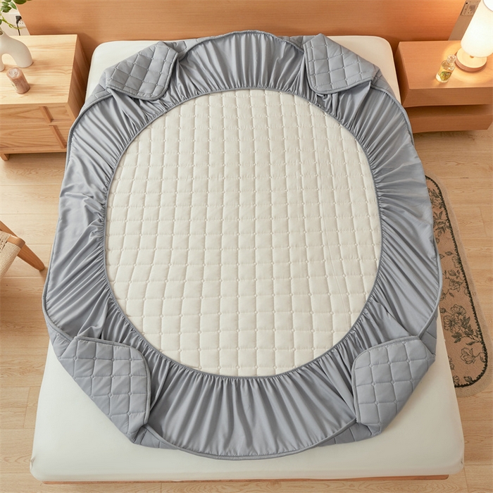 91家纺网 家纺一手货源 找家纺 魅图家纺 2025新款A类原棉防水夹棉床笠 云灰