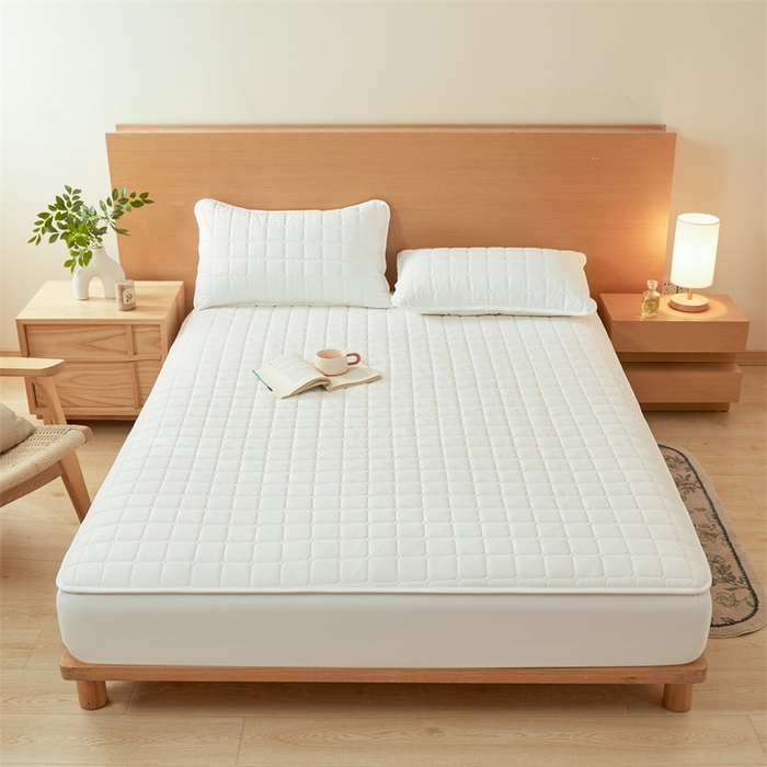 91家纺网 家纺一手货源 找家纺 魅图家纺 2025新款A类原棉防水夹棉床笠 云白