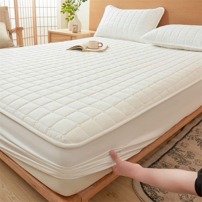 91家纺网 家纺一手货源 找家纺 魅图家纺 2025新款A类原棉防水夹棉床笠 云白