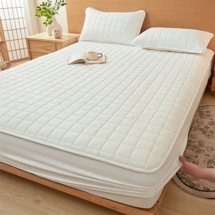 91家纺网 家纺一手货源 找家纺 魅图家纺 2025新款A类原棉防水夹棉床笠 云白