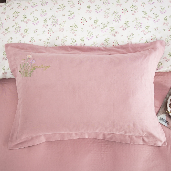 91家纺网 家纺一手货源 找家纺 鲁爱家纺供货 2025新款全棉双层纱绣花四件套 初语-贵妃粉