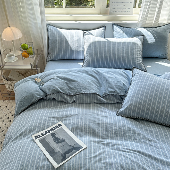 91家纺网 家纺一手货源 找家纺 （总）晚依家纺 2025新款A类全棉色织水洗棉被套单件格子条纹四件套学生宿舍被罩三件套定制定做