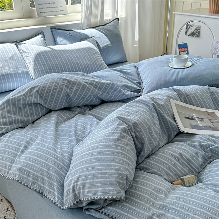 91家纺网 家纺一手货源 找家纺 （总）晚依家纺 2025新款A类全棉色织水洗棉被套单件格子条纹四件套学生宿舍被罩三件套定制定做