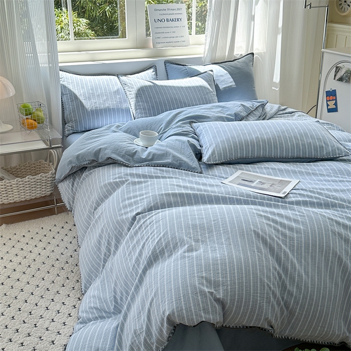 91家纺网 家纺一手货源 找家纺 （总）晚依家纺 2025新款A类全棉色织水洗棉被套单件格子条纹四件套学生宿舍被罩三件套定制定做