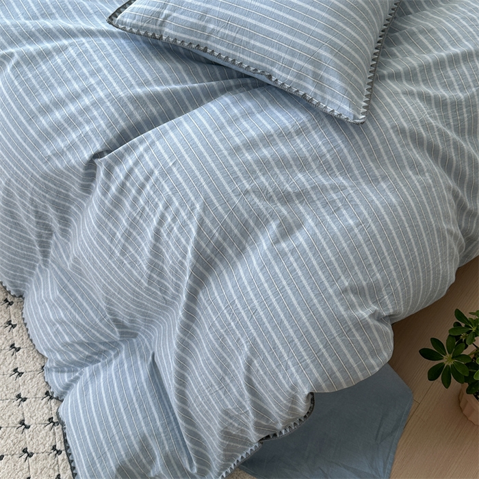 91家纺网 家纺一手货源 找家纺 （总）晚依家纺 2025新款A类全棉色织水洗棉被套单件格子条纹四件套学生宿舍被罩三件套定制定做