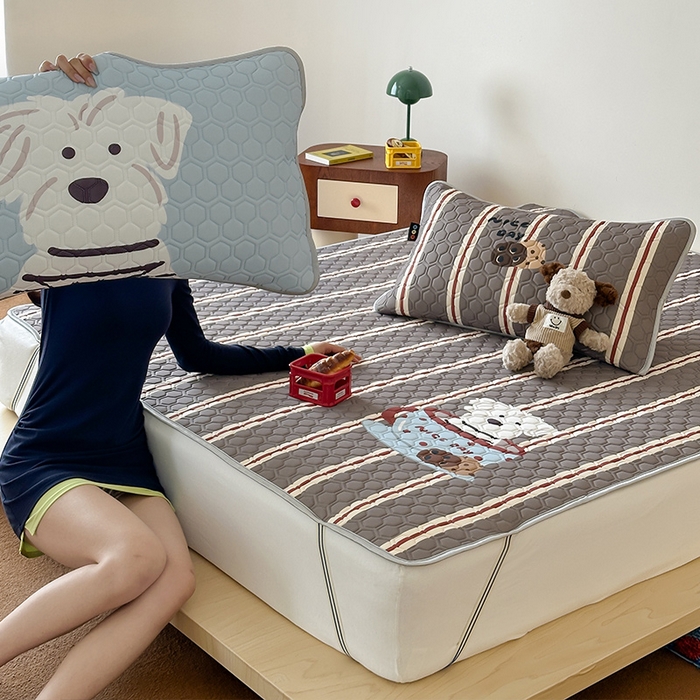 91家纺网 家纺一手货源 找家纺 RYB红黄兰 2025ins原创新款设计师款大版凉感水洗乳胶凉席三件套 咖啡西高地