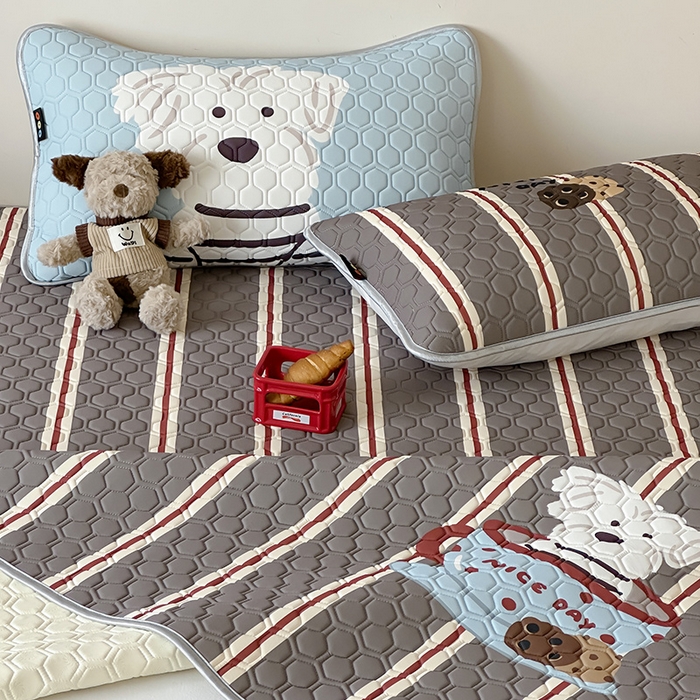 91家纺网 家纺一手货源 找家纺 RYB红黄兰 2025ins原创新款设计师款大版凉感水洗乳胶凉席三件套 咖啡西高地