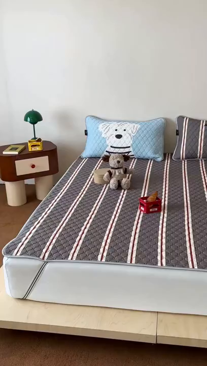 91家纺网 家纺一手货源 找家纺 RYB红黄兰 2025ins原创新款设计师款大版凉感水洗乳胶凉席三件套 咖啡西高地