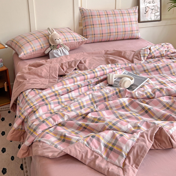 91家纺网 家纺一手货源 找家纺 维娜斯2025新款无印风水洗棉夏被 诺西-粉