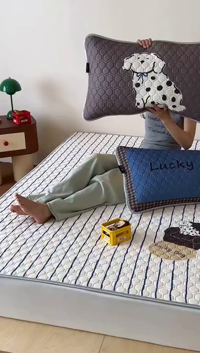 91家纺网 家纺一手货源 找家纺 RYB红黄兰 2025ins原创新款设计师款大版凉感水洗乳胶凉席三件套 沙发小狗