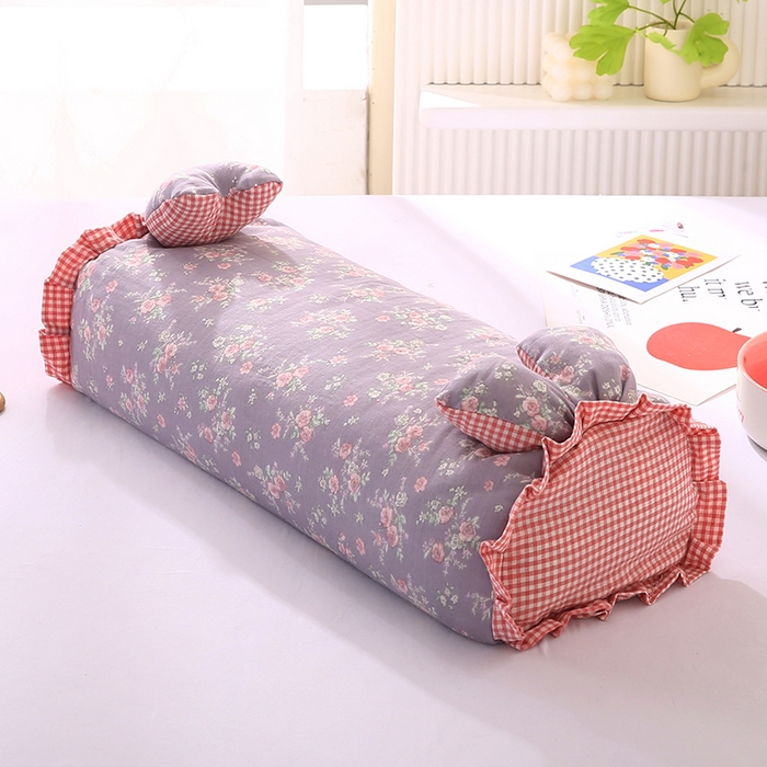 91家纺网 家纺一手货源 找家纺 蔻眠 直播爆款田园兔-全棉双层纱荞麦枕芯卡通儿童学生成人护颈枕 田园兔-紫色 20x50cm