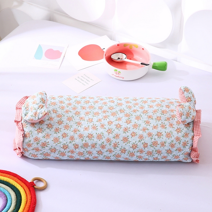 91家纺网 家纺一手货源 找家纺 蔻眠 直播爆款田园兔-全棉双层纱荞麦枕芯卡通儿童学生成人护颈枕 田园兔-蓝色 20x50cm