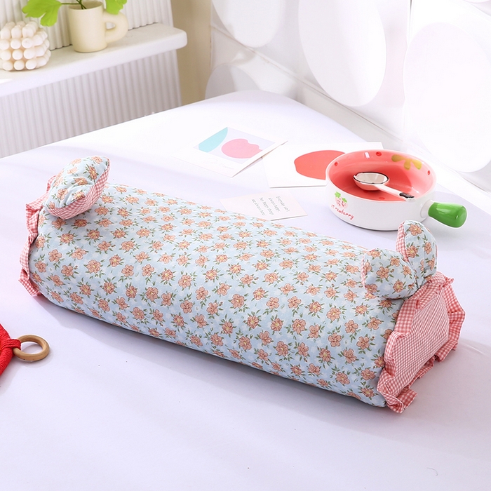 91家纺网 家纺一手货源 找家纺 蔻眠 直播爆款田园兔-全棉双层纱荞麦枕芯卡通儿童学生成人护颈枕 田园兔-蓝色 20x50cm