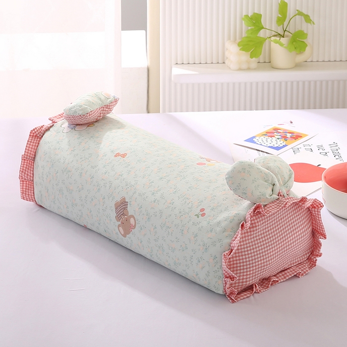 91家纺网 家纺一手货源 找家纺 蔻眠 直播爆款田园兔-全棉双层纱荞麦枕芯卡通儿童学生成人护颈枕 田园兔-快乐小象 20x50cm