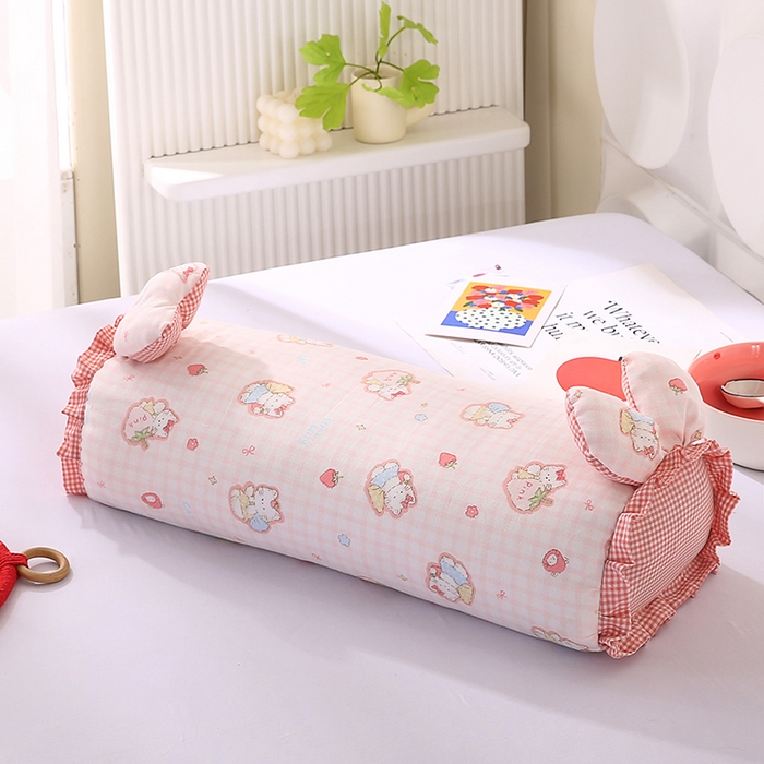 91家纺网 家纺一手货源 找家纺 蔻眠 直播爆款田园兔-全棉双层纱荞麦枕芯卡通儿童学生成人护颈枕 田园兔-开心猫粉 20x50cm