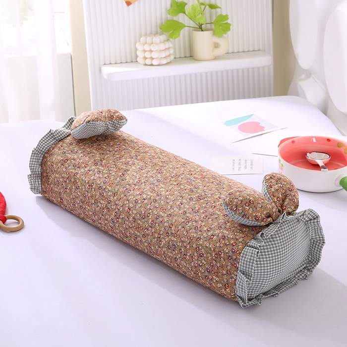 91家纺网 家纺一手货源 找家纺 蔻眠 直播爆款田园兔-全棉双层纱荞麦枕芯卡通儿童学生成人护颈枕 田园兔-橘色 20x50cm